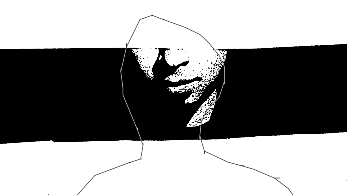 Eine schwarzweiße Collage eines jungen Mannes und dem Umriss eines Kopfes
